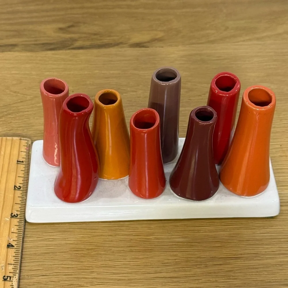 Chive MCM style Bud Vase Cluster Ceramic Flower Holder Orange, Red, Mustard